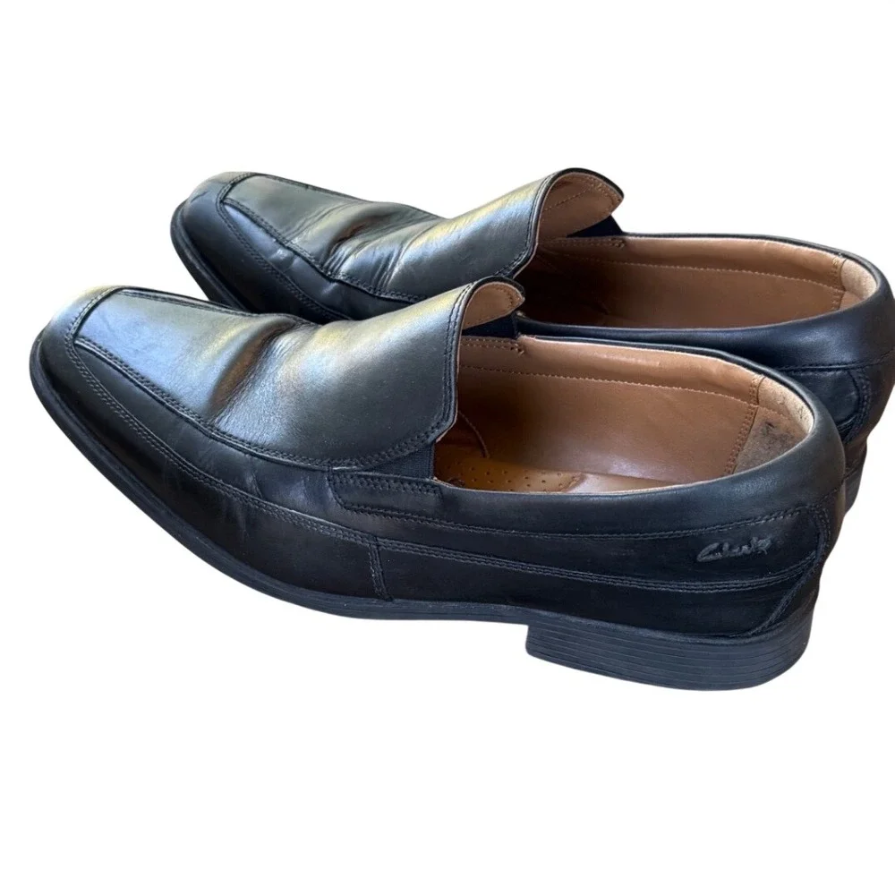 Clarks Collection Loafers Mens 10.5 Black Good Leather Square Toe Slip On Shoes